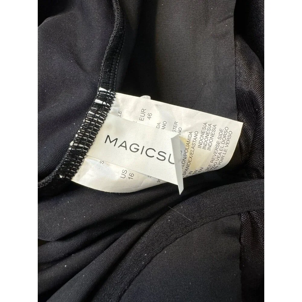 Magicsuit Size 16 Black White One Piece Swimsuit Built in Bra Ruched Front NWT